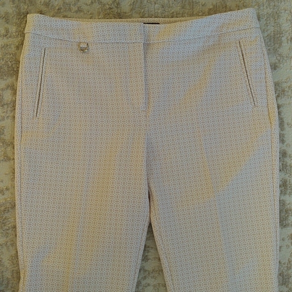 Adrianne Papell Ankle Cropped Pants 12 Tan White Pattern - Picture 4 of 15